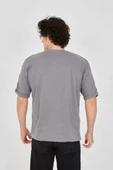 Unisex Jakar Kumaş Rahat Kol T-Shirt - Gri thumbnail 3