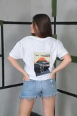 Unisex Bisiklet Yaka Baskılı Oversize T-Shirt- Beyaz thumbnail 2