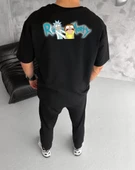 Unisex Bisiklet Yaka Baskılı Oversize T-Shirt - Siyah thumbnail 2