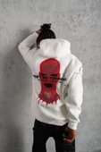 Erkek Maske Baskılı Kapüşonlu Sweat - Beyaz - 4
