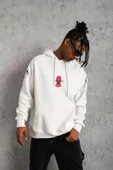 Erkek Maske Baskılı Kapüşonlu Sweat - Beyaz - 3