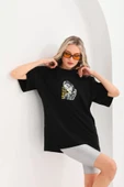Unisex Baskılı Oversize T-Shirt - Siyah thumbnail 4