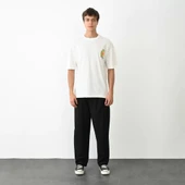 Unisex Bisiklet Yaka Baskılı Oversize T-Shirt - Beyaz thumbnail 2