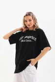 Unisex Baskılı Oversize T-Shirt - Siyah thumbnail 3