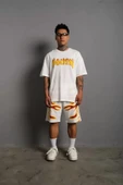 Erkek Alev Baskılı İkili Şortlu Takım - Beyaz thumbnail 1