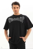 Unisex Oversize Taşlı T-Shirt - Siyah thumbnail 2