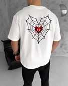 Unisex Bisiklet Yaka Baskılı Oversize T-Shirt - Beyaz thumbnail 2