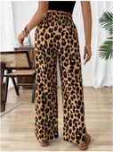 Kadın Süprem Kumaş Beli Lastikli Leopar Desen Pantolon thumbnail 3