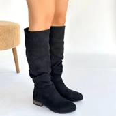 Pabucmarketi Siyah Süet Körüklü Kadın Topuklu Çizme - 4