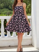 Kadın Askılı çiçek Desenli Süprem Mini Elbise thumbnail 5