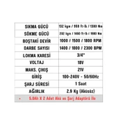 Şarjlı Çift Akülü Darbeli Somun Sıkma 3/4 Sökme Tabanca 1980 Nm Tork Teker Bijon 2300 BPM 18 Volt thumbnail 3