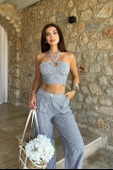 Vesna Keten Çizgili Crop Takım 9806-0025 thumbnail 5