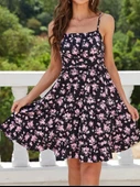 Kadın Askılı çiçek Desenli Süprem Mini Elbise thumbnail 1