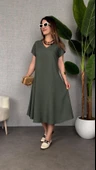 Kadın Kısa Kollu V Yaka Salaş Maxi Boy Elbise thumbnail 2
