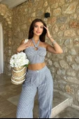 Vesna Keten Çizgili Crop Takım 9806-0025 thumbnail 3