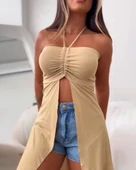 Kadın Straplez Boyundan Askılı Midi Bluz thumbnail 3