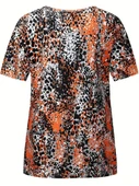 Kadın V Yaka Renkli Leopar Desen Büzgü Detay Süprem Bluz thumbnail 1