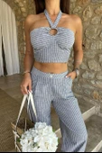 Vesna Keten Çizgili Crop Takım 9806-0025 thumbnail 6