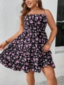 Kadın Askılı çiçek Desenli Süprem Mini Elbise thumbnail 7