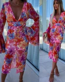 Kadın Göğüs Dekolteli Kolları Volan Detay Astarlı Tül Elbise thumbnail 2