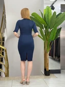 Kadın Kısa Kollu Yakalı Kruvaze Yakalı Beli Kemerli Midi Modal Elbise thumbnail 4