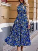 Kadın Omuzlardan Açık Daire Yaka Desenli Maxi Süprem Elbise thumbnail 4