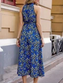 Kadın Omuzlardan Açık Daire Yaka Desenli Maxi Süprem Elbise thumbnail 5