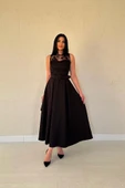 Siyah Önü Dantel Detaylı Kemerli Elbise thumbnail 1
