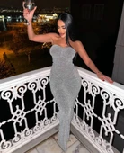 Straplez Simli Uzun Elbise thumbnail 1