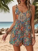 Kadın Omuzlardan Askılı Desenli Geniş Paçalı Süprem Tulum thumbnail 2