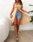 Kadın Straplez Boyundan Askılı Midi Bluz thumbnail 1