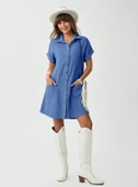 Kadın Cep Detay Müslin Kumaş Mini Gömlek Elbise thumbnail 5