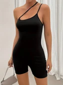 Kadın Asimetrik Askılı Mini Kaşkorse Bodycon Tulum thumbnail 9