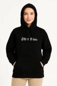 Üç İplik Kapşonlu ön Ve Arka Baskılı SweatShirt Hoodie- Siyah thumbnail 1