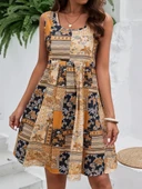 Kadın Sıfır Kol Yuvarlak Yaka çiçek Desenli Süprem Elbise thumbnail 6