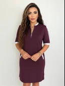 Kadın Kısa Kollu Yakadan Fermuarlı Cepli Yandan Yırtmaçlı Viskon Elbise thumbnail 2