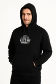 Erkek Üç İplik Kapüşonlu Ön Ve Arka Baskılı SweatShirt Hoodie - Siyah thumbnail 1