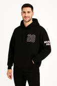 Üç İplik Kapüşonlu Ön Ve Arka Baskılı SweatShirt Hoodie - Siyah - 1