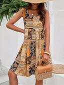 Kadın Sıfır Kol Yuvarlak Yaka çiçek Desenli Süprem Elbise thumbnail 11