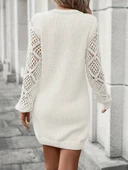 Kadın Uzun Kollu V Yakalı Mini Triko Elbise thumbnail 5