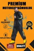 Premium Motorcu Kurye Yağmurluk Takım Su Geçirmez PVC Kumaş Reflektörlü TÜBİTAK Onaylı - Siyah thumbnail 1