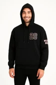 Üç İplik Kapüşonlu Ön Ve Arka Baskılı SweatShirt Hoodie - Siyah thumbnail 2