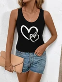 Kadın Askılı Yuvarlak Yaka Kalp Baskılı Viskon Bluz thumbnail 2