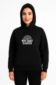Üç İplik Kapüşonlu Ön Ve Arka Baskılı SweatShirt Hoodie - Siyah thumbnail 1