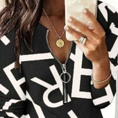 Kadın Uzun Kollu önden Fermuarlı Harf Baskılı şardonlu Dalgıç Bluz thumbnail 2