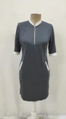 Kadın Kısa Kollu Yakadan Fermuarlı Cepli Yandan Yırtmaçlı Viskon Elbise thumbnail 4