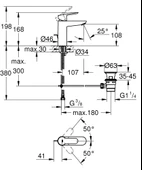 Grohe BauEdge Lavabo Bataryası, Krom, 23758000 - 2