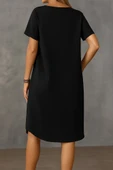 Kadın Kısa Kollu Kayık Yaka Bürümcük Elbise thumbnail 2