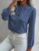 Kadın Uzun Kollu Yakalı Yakadan Bağcıklı Düğmeli Sandy Bluz thumbnail 2