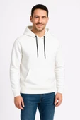 Erkek Üç İplik Kapüşonlu Kanguru Cepli SweatShirt Hoodie - Beyaz thumbnail 1
